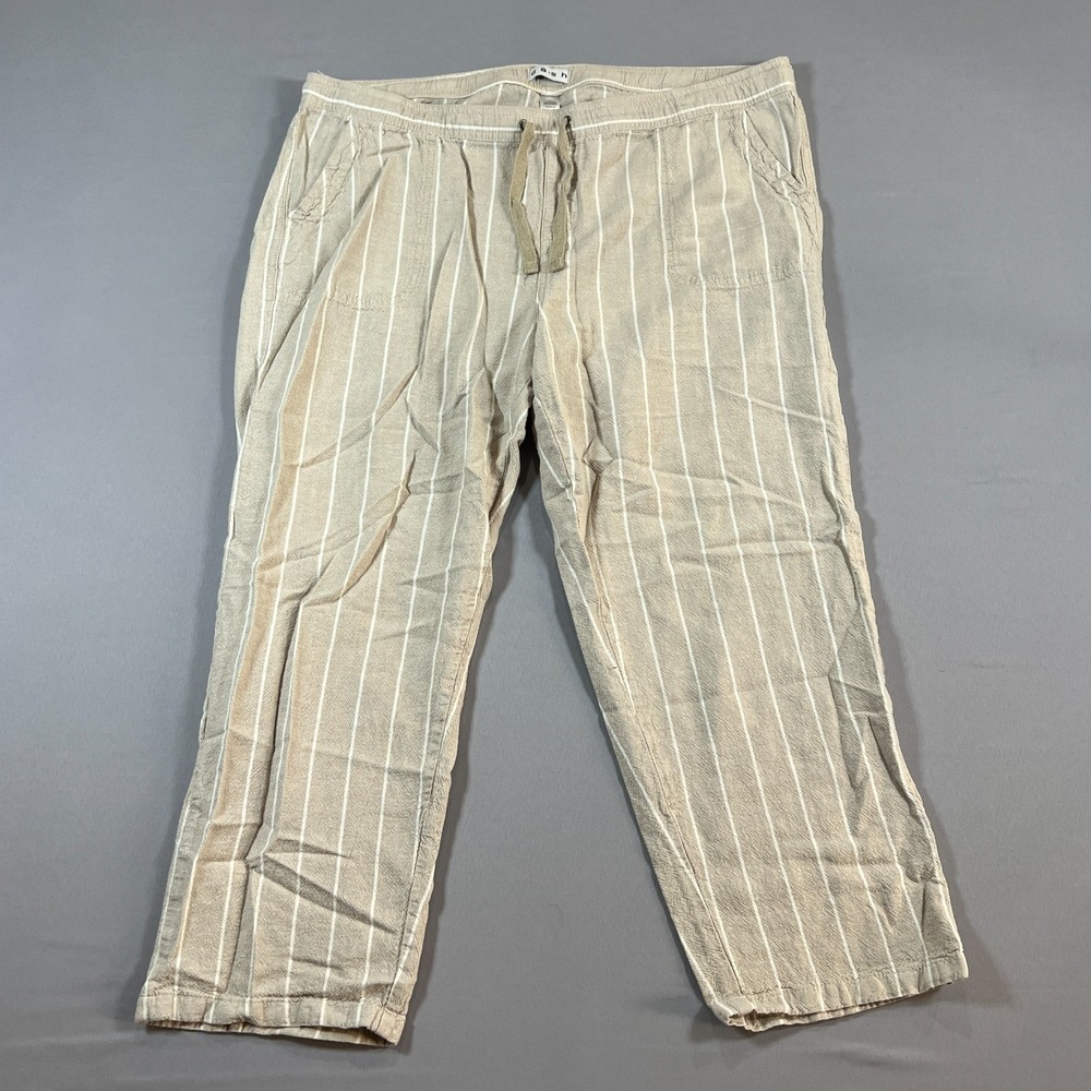 Dash Cropped Pants Women XL Beige White Pinstripe Linen Blend High Rise Wide Leg